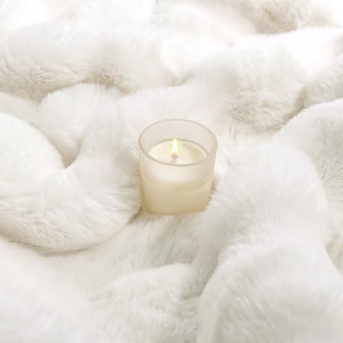 Touchat Luxury 1000GSM Faux Rabbit Fur Throw Blanket, Super Heavy Warm Cozy Blankets for Couch Bed Sofa, Bubble Plush Fuzzy Elegant Soft Reversible Mink Blanket for Living Room Bedroom, Cream White