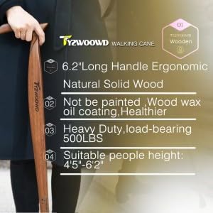 TYZWOOWD Walking Canes for Men, Wooden Sticks for Seniors, Handcrafted, Ergonomic, Wood Wax Oil Coating Walking Canes for Senior Balance, Crutches for Adults - Great Gift Idea