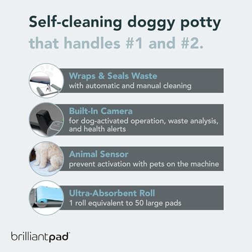 BrilliantPad Smart Indoor Dog Potty for Small Pets | Self Cleaning with Odor Control, AI Health Monitoring, Puppy Training Alternative to Grass Turf | Includes 1 Absorbent Pad Roll & Smartphone App