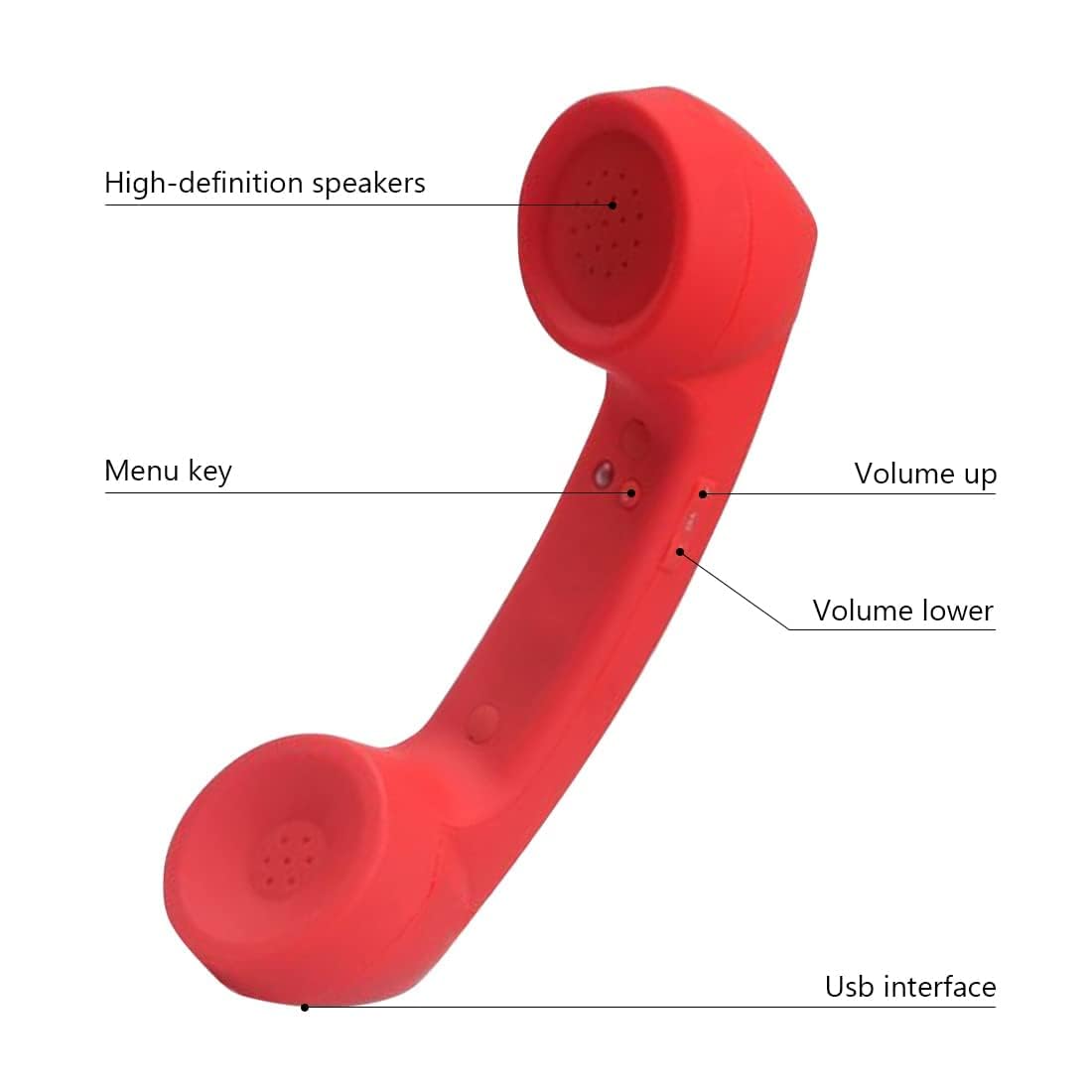 Retro Phone Handset with Wireless Bluetooth and USB Handsets for Cell Phones Radiation-Proof Comfortable Call (Red)