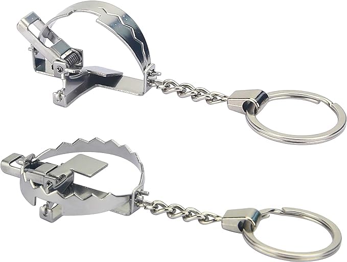 TAOHUAJIANG Mini Bear Trap Keychain - Funny & Cool Mouse Trap Gadget (Stainless Steel, Silver)