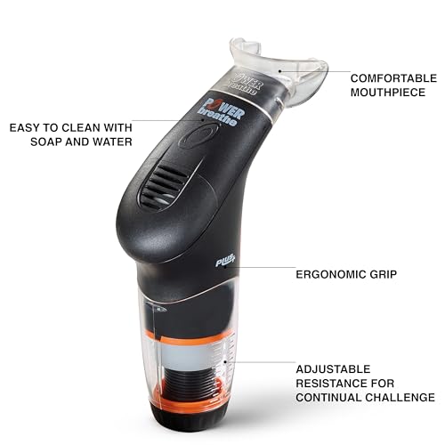 POWERbreathe - Breathing Exercise Device, Breathing Trainer and Therapy Tool to Strengthen Breathing Muscles and Help Lung Capacity, Handheld Inspiratory Muscle Trainer - Black, Medium Resistance