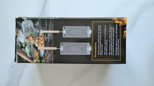 Rolling Grill Basket(2PCS), Removable Wooden Handle, 304 Stainless Steel, Nesting Grilling Net, BBQ Accessories Tool for Vegetable Shrimp, Outdoor Cooking Camping, Birthday Gifts for Men Dad Husband