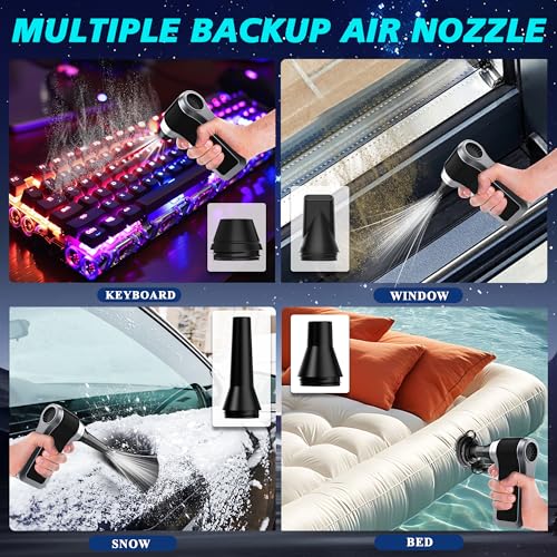 JUFINX Electric Air Duster-130000RPM Compressed Air Duster with Brushless Motor,3-Gear Speeds - Air Duster, 4pcs Nozzles - Mini Blower for Keyboard,Car,PC,Home Cleaning