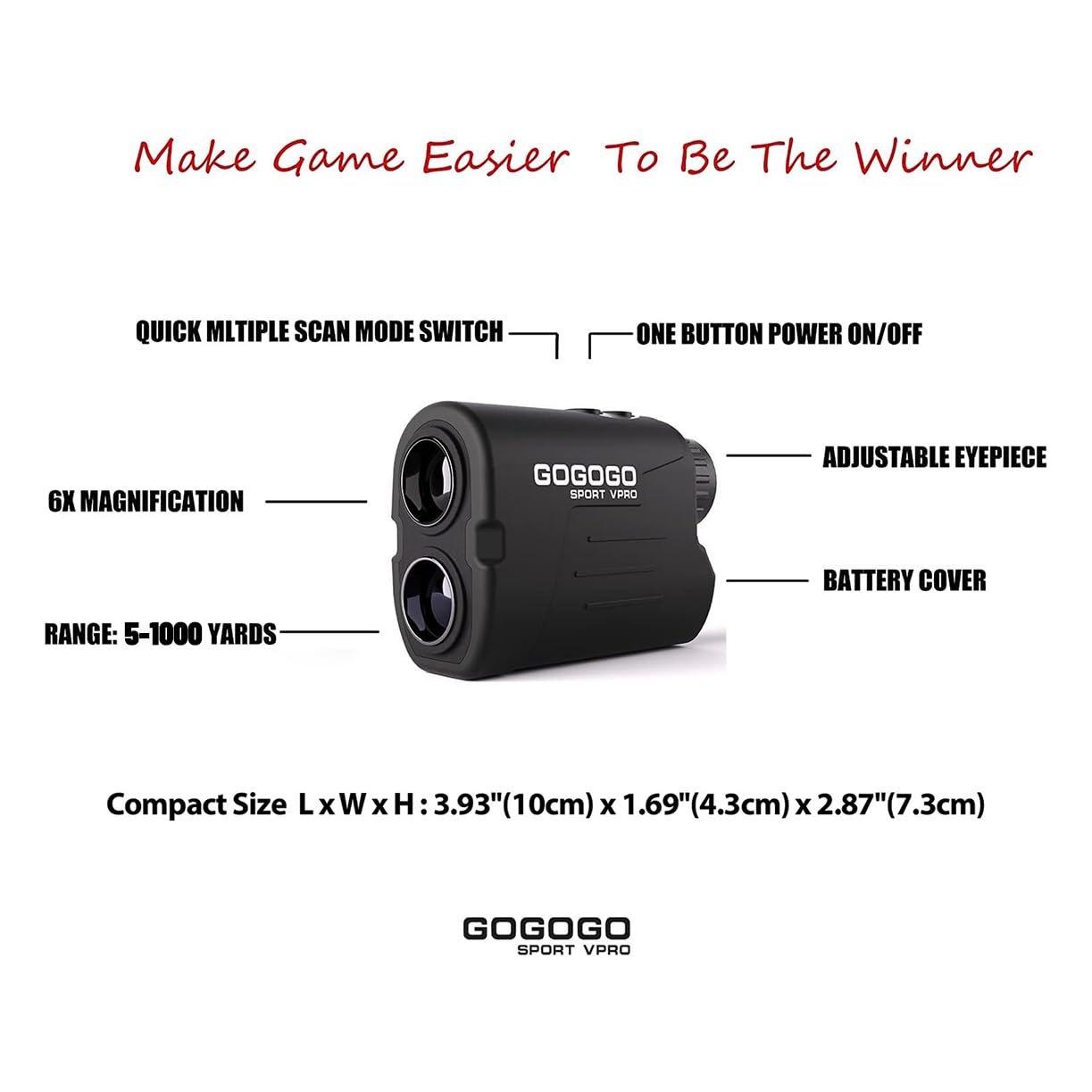 Gogogo Sport Vpro Laser Golf/Hunting Rangefinder, 6X Magnification Clear View 650/1200 Yards Laser Range Finder, Lightweight, Slope, Pin-Seeker & Flag-Lock & Vibration (650 Yard)
