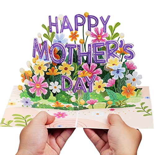 Paper Love Frndly 3D Happy Mothers Day Pop Up Card, Handcrafted - 100% Recycled and Eco-Friendly, 8" x 6" Cover - with Note Tag