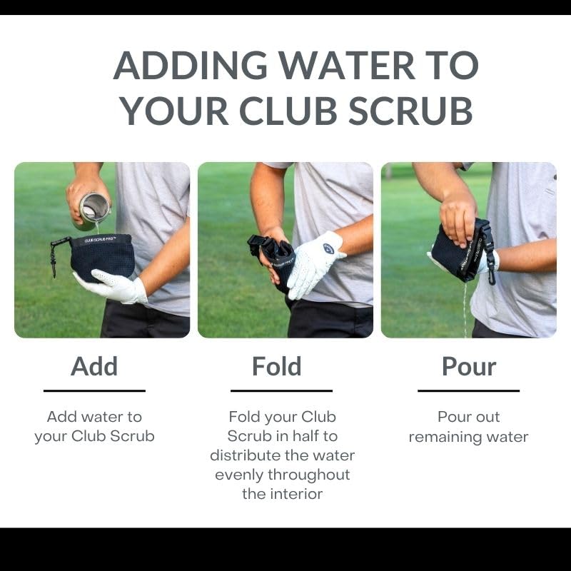 Club Scrub Pro Golf Club and Golf Ball Cleaning Bag, Waterproof Clean Face Technology Liner, Perfectly Dry Microfiber Exterior, Detachable Clip, Machine Washable, Cleans Club Grooves, Black Pro