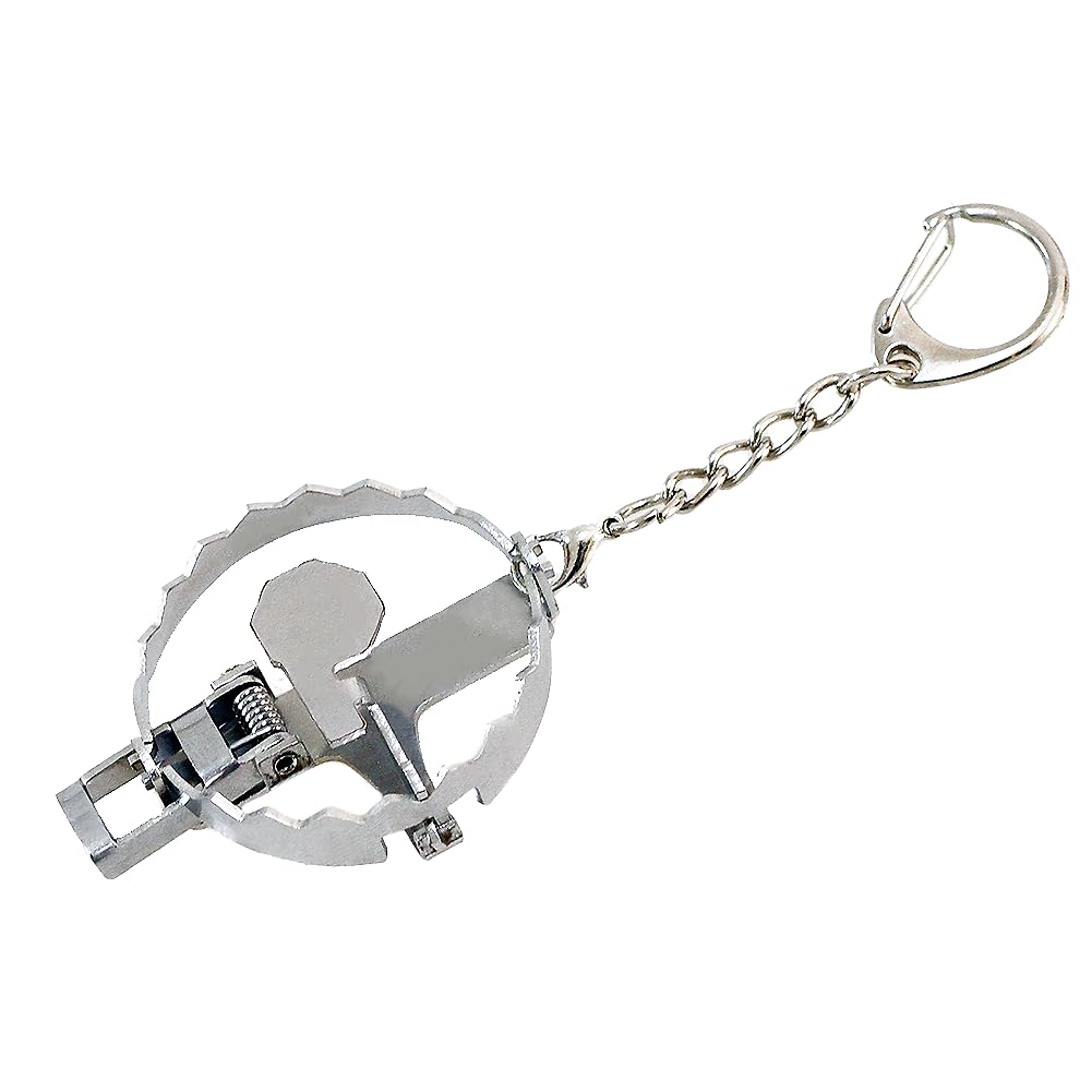 TAOHUAJIANG Mini Bear Trap Keychain - Funny & Cool Mouse Trap Gadget (Stainless Steel, Silver)