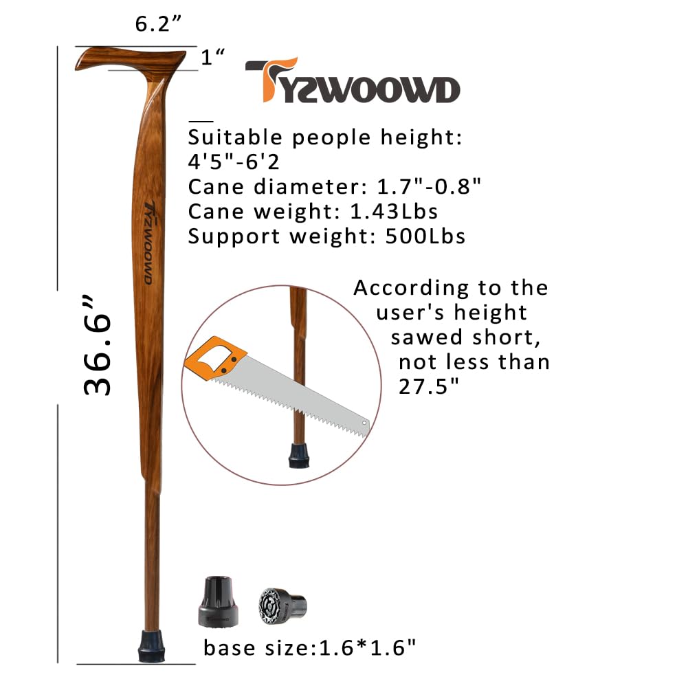 TYZWOOWD Walking Canes for Men, Wooden Sticks for Seniors, Handcrafted, Ergonomic, Wood Wax Oil Coating Walking Canes for Senior Balance, Crutches for Adults - Great Gift Idea