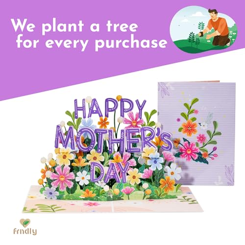Paper Love Frndly 3D Happy Mothers Day Pop Up Card, Handcrafted - 100% Recycled and Eco-Friendly, 8" x 6" Cover - with Note Tag