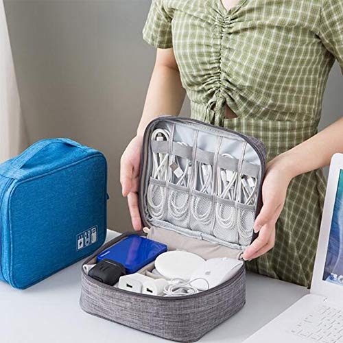 Electronics Accessories Organizer Bag, Electronic Organizer Travel Universal Cable Organizer Electronics Accessories Cases for Cable,Charger, Phone, USB, SD Card, Business Travel Gadget Bag, Dark Blue