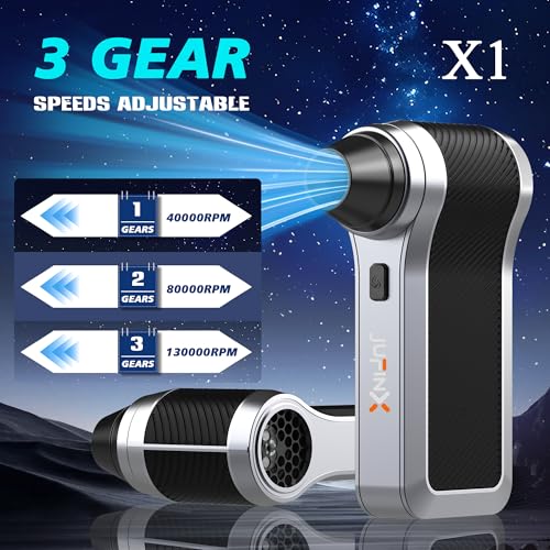 JUFINX Electric Air Duster-130000RPM Compressed Air Duster with Brushless Motor,3-Gear Speeds - Air Duster, 4pcs Nozzles - Mini Blower for Keyboard,Car,PC,Home Cleaning