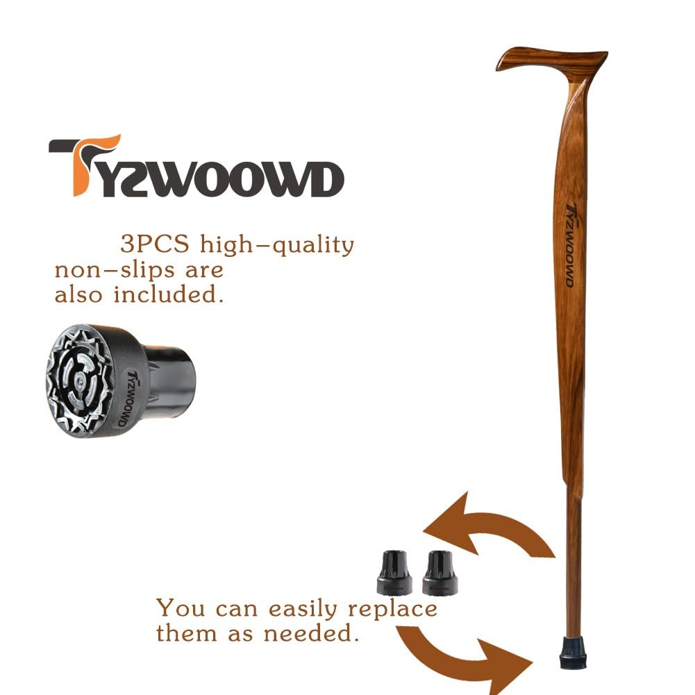 TYZWOOWD Walking Canes for Men, Wooden Sticks for Seniors, Handcrafted, Ergonomic, Wood Wax Oil Coating Walking Canes for Senior Balance, Crutches for Adults - Great Gift Idea