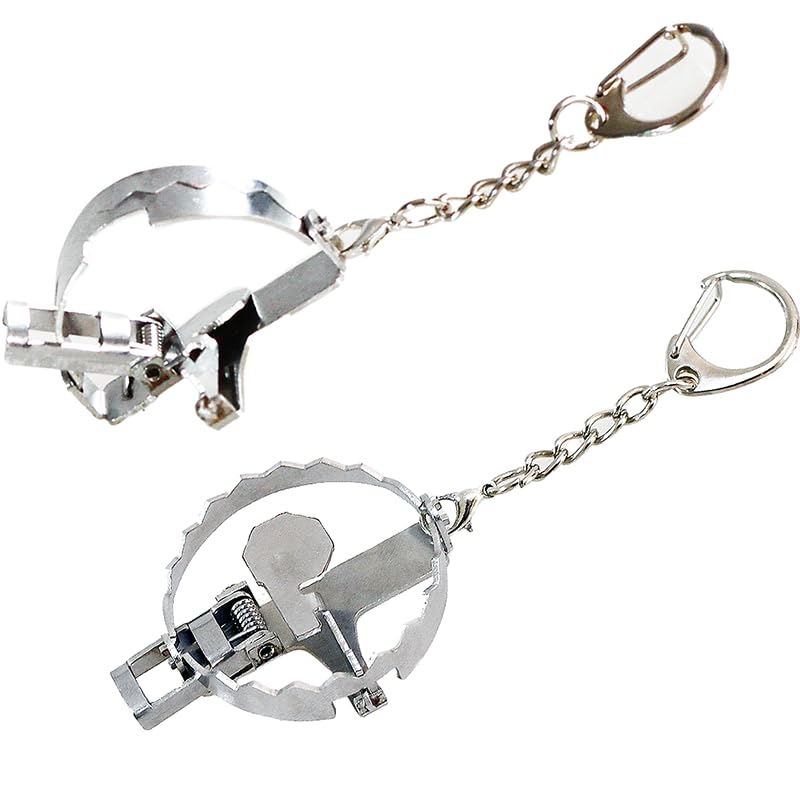 TAOHUAJIANG Mini Bear Trap Keychain - Funny & Cool Mouse Trap Gadget (Stainless Steel, Silver)