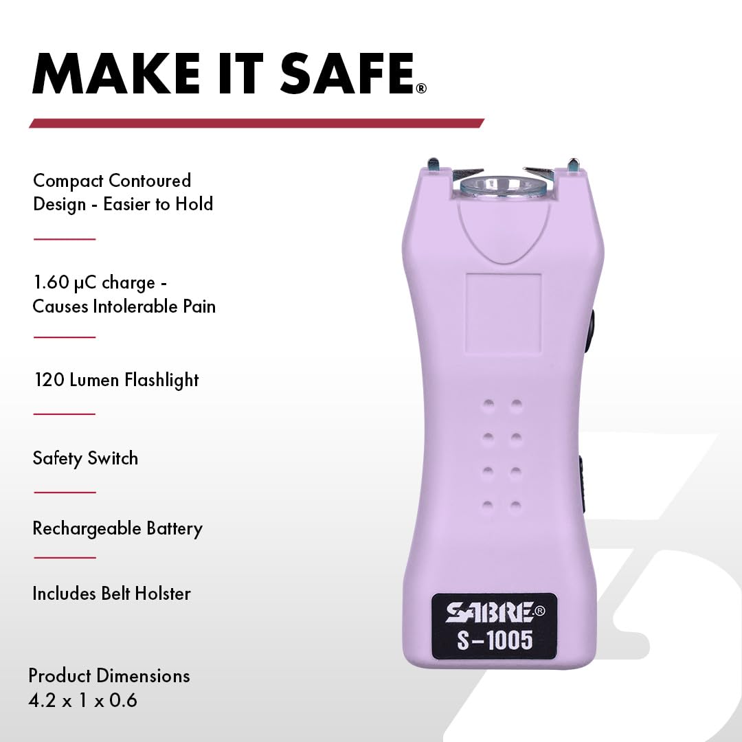 SABRE Pepper Spray & 2-in-1 Stun Gun with Flashlight, Self Defense Kit, Fast Flip Top Safety, Finger Grip for Better & Faster Aim, Painful 1.60 µC Charge, 120 Lumen LED Light, Rechargeable, 0.54 fl oz