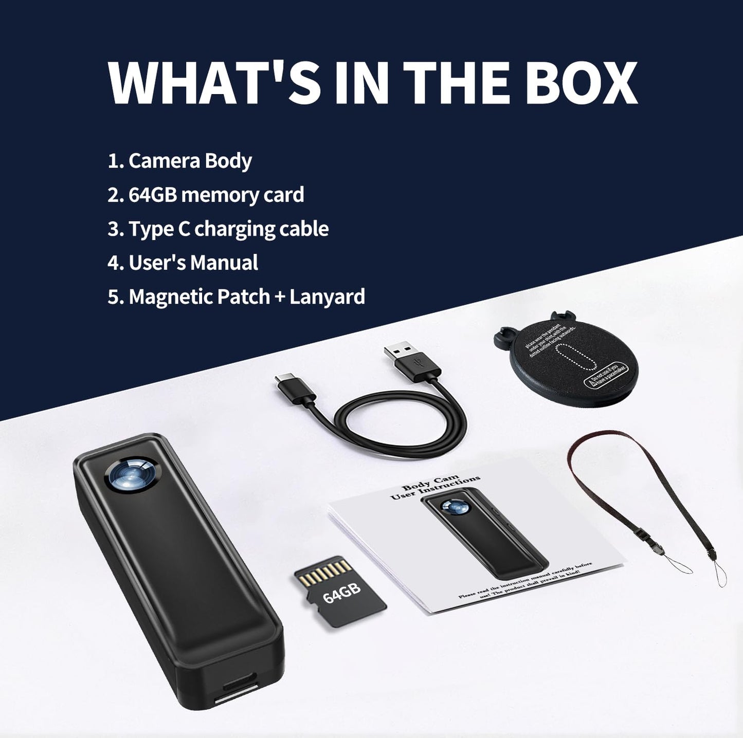 Body Cam, 4K HD Action Camera, Mini Body Camera with 64GB Memory Card, Portable Vlogging Camera with Magnetic Back Clip, Wearable Camcorder Daily Records Easy to Use for Traveling Cycling Home Office