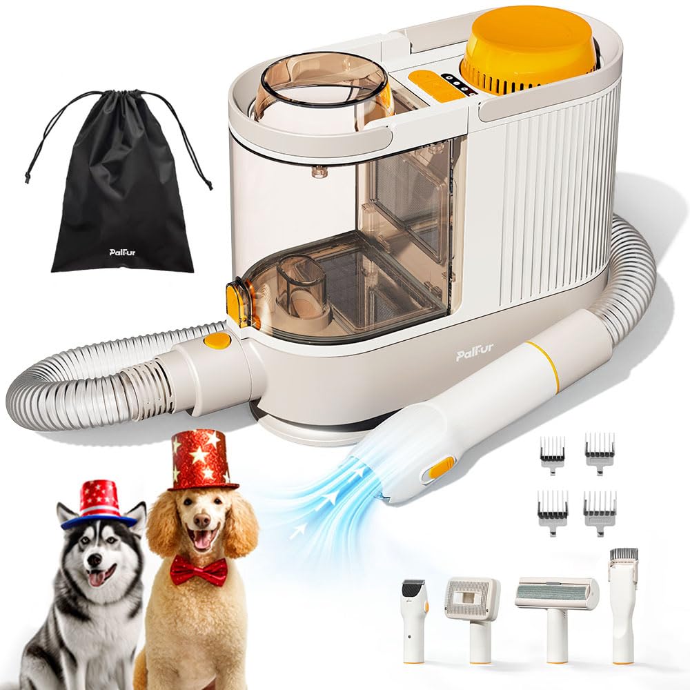 Dog Grooming Kit, Pet Grooming Vacuum Suction 99% Pet Hair with HEPA Technology, Dog Clippers 5-in-1 Pet Grooming Tools, 2L Large Capacity, 60dB Low Noise Orange