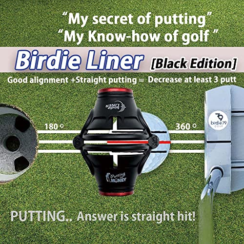 BIRDIE79 Birdie Liner Black Golf Ball Marker Alignment Tool Kit - 360-Degree Triple Line Stencil with 3-Color Pens and Gift Box - Premium Quality