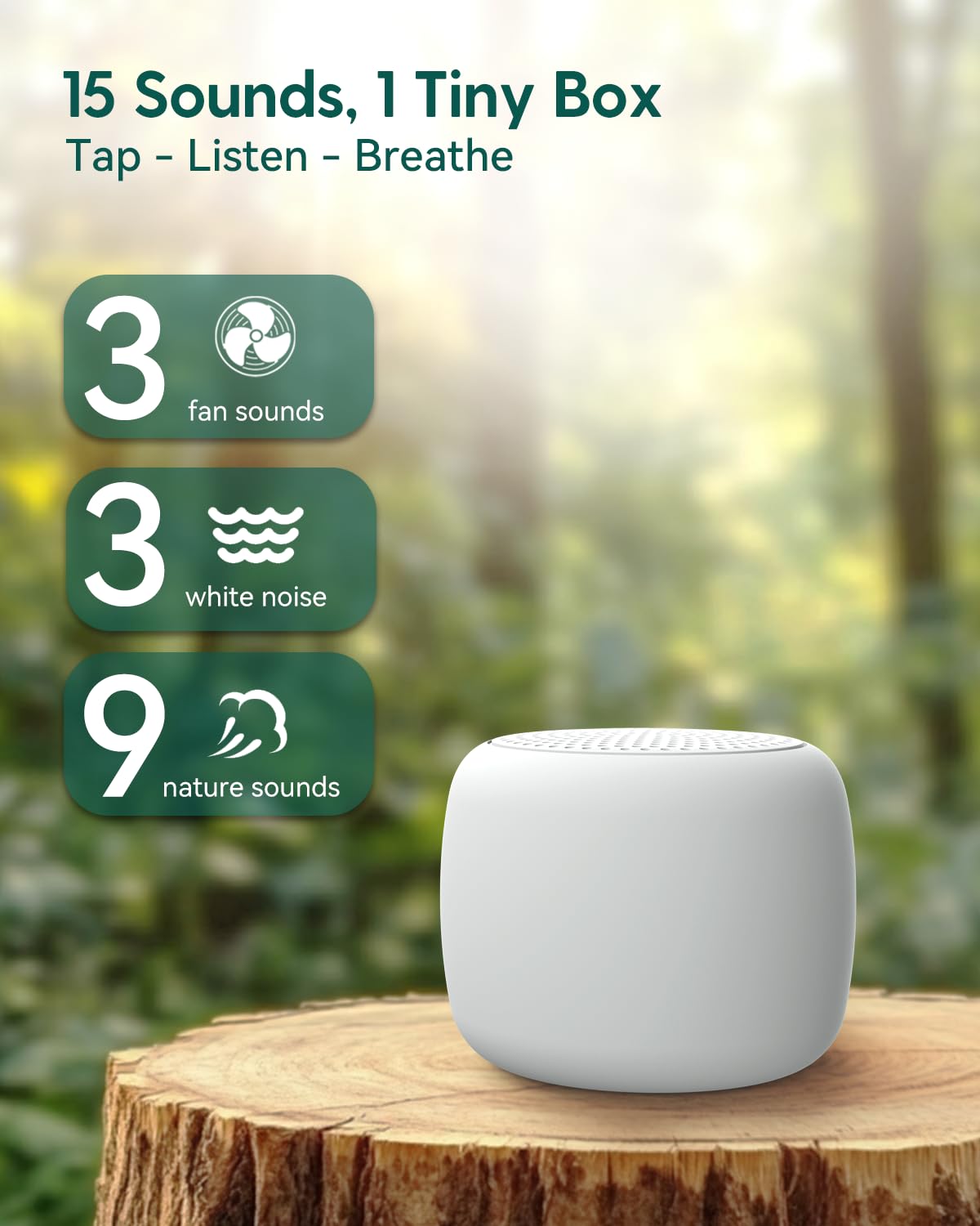 Babelio White Noise Sound Machine for Adults Kids Baby, Portable Travel Sound Machine for Sleep, Mini Size, 15 Non-looping Sounds, Timer, Memory Function, Easy to Pocket and Travel White