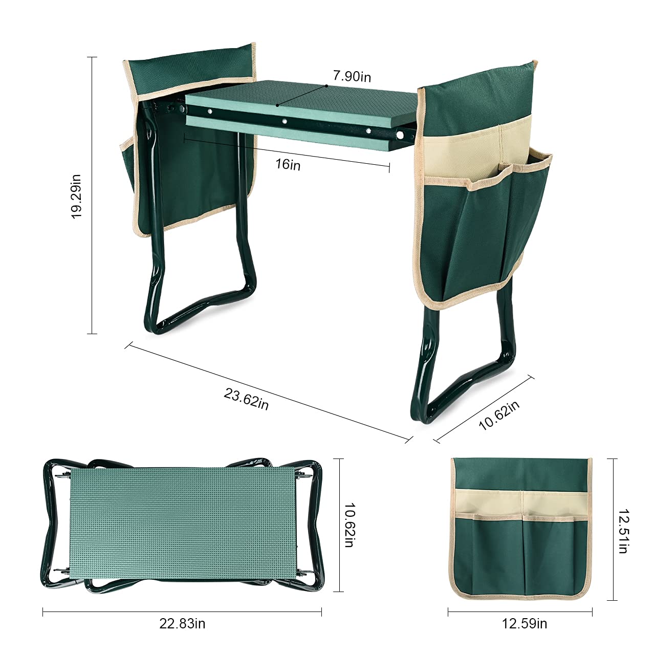 KVR Upgraded Garden Kneeler and Seat with Thicken & Widen Soft Kneeling Pad,Heavy Duty Foldable Gardener Stool with 2 Tool Pouches,Gardening Gifts for Women Mom Men Seniors¡…
