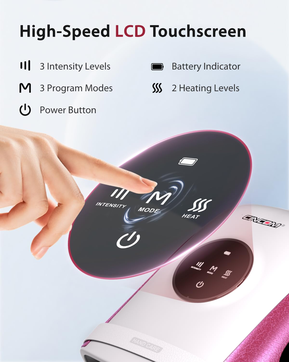 CINCOM Hand Massager with Heat and Compression, Finger and Palm Massage Machine for Pain Relief, Arthritis and Improved Circulation, Gifts for Women, Cordless and Rechargeable (White)
