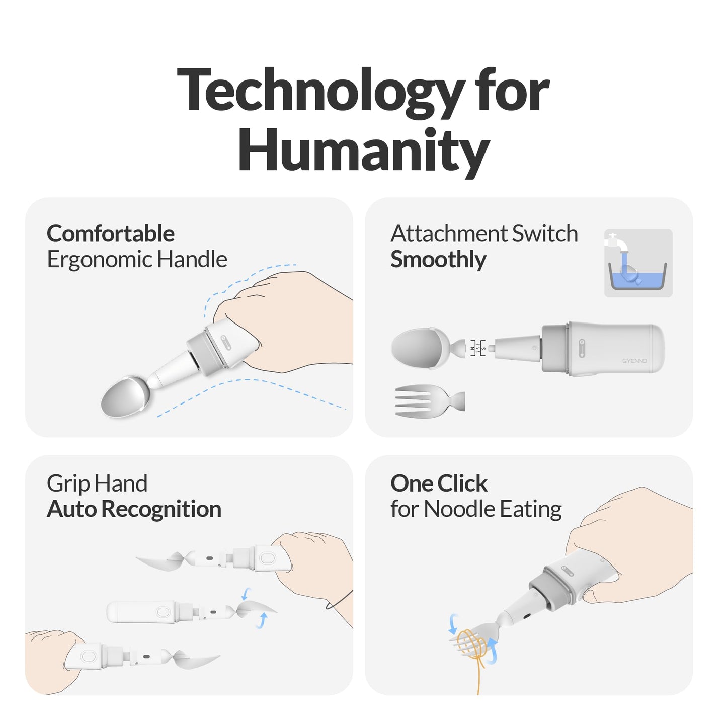 GYENNO Parkinson Spoon for Essential Tremor and Parkinson's Disease, Parkinson Utensil with Active Stabilizing Technology, Adaptive Utensil for Elderly with Intelligent Eating Assistance