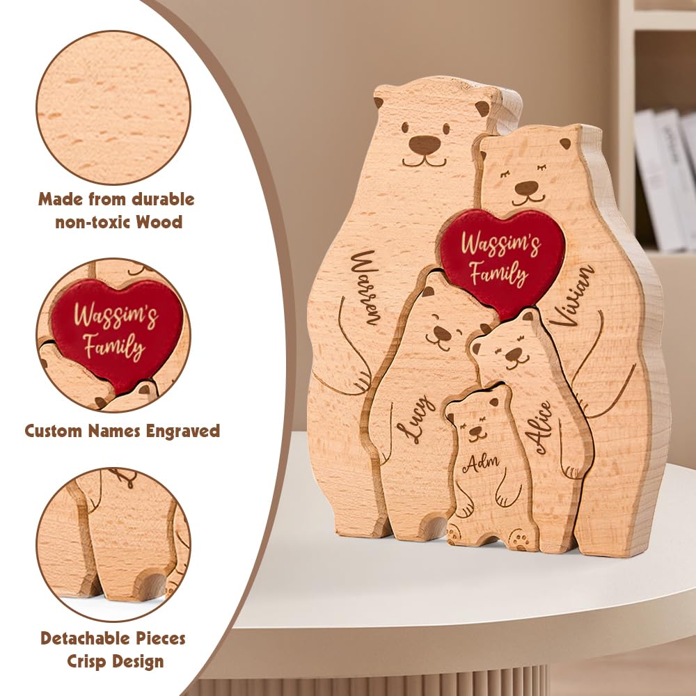 Personalized Wooden Cute Bear Puzzle with 2-6 Family Name, We are Custom Family Member Names Puzzle Home Gifts, Ideal Gift for Mother's Day, Fatherās Day, House Warming Decor, Unique Gift for Mom&Dad
