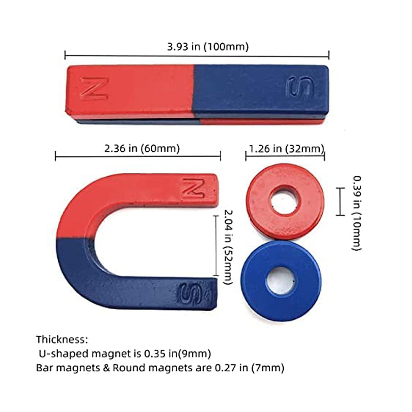 Physics Science Magnets Kit for Education Science Experiment Tools Icluding Bar/Ring/Horseshoe/Compass Magnets