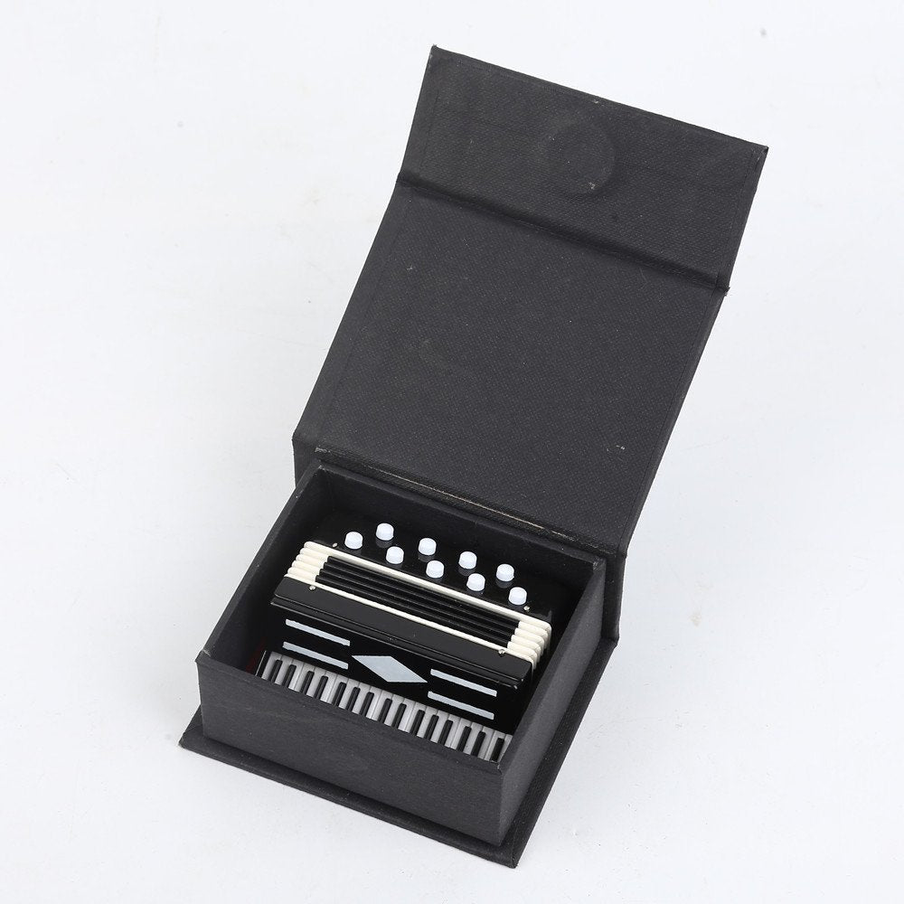 Dselvgvu Miniature Accordion with Case Mini Musical Instrument Accordion Replica Collectible Figurines Dollhouse Accessories Model Home Decoration Display Ornament (Black, 2.76"x2.36"x1.18")
