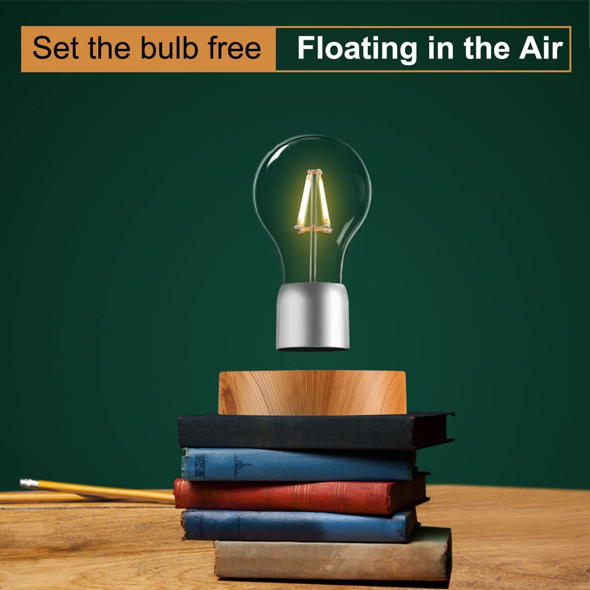 VGAzer Magnetic Levitating Floating Wireless LED Light Bulb Desk Lamp for Unique Gifts, Room Decor, Night Light, Home Office Decor Desk Tech Toys (Round Wooden Base.)