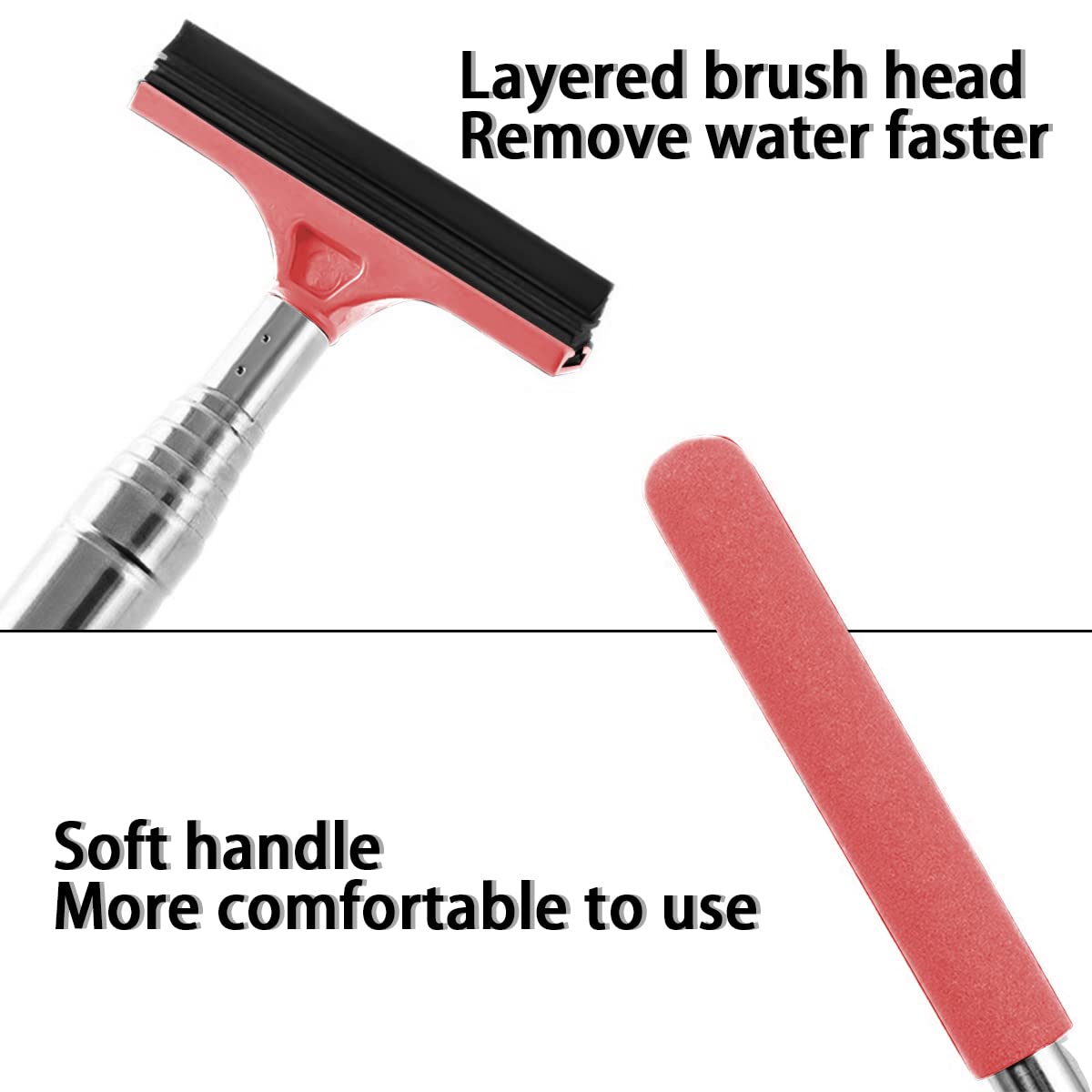 Car Rearview Mirror Wiper, Retractable Auto Glass Squeegee, Water Cleaner with Telescopic Long Rod, Portable Cleaning Tool for All Vehicles, Universal Automotive Accessories (Pink)