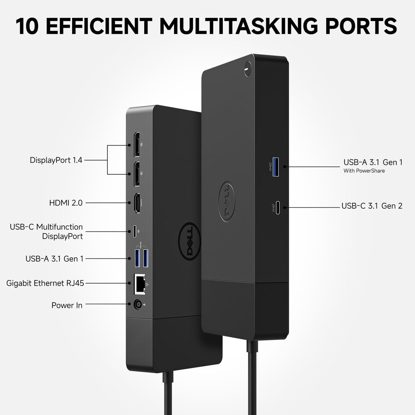 Dell WD19S 180W Docking Station, USB-C, 3 External Display, HDMI, Dual DP, Power Charge up to 130W + ITSPWR Bundle with HDMI 4K Cable + DP Cable+ Cleaning Cloth