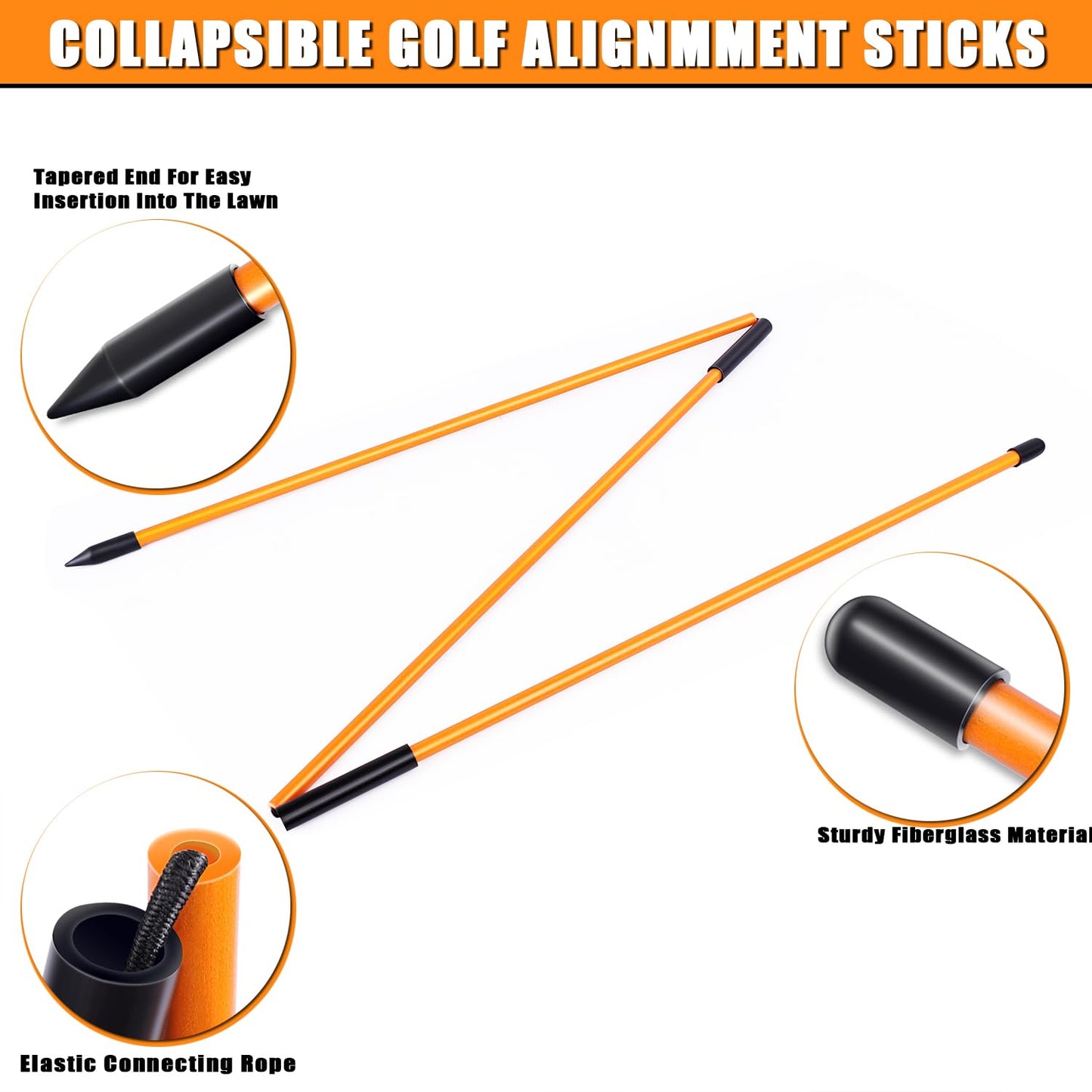 BIRDIEBLAST Professional Collapsible Golf Alignment Sticks, 48" Alignment Golf Stick Ideal for Aiming, Putting and Swing Practice (2)