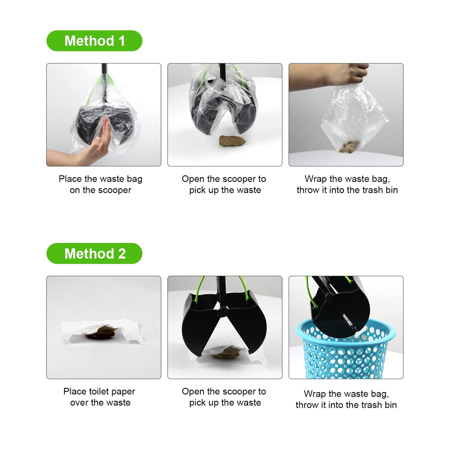 SZHLUX 28" Pooper Scooper, Foldable Dog Pooper Scooper with Unbreakable Material and Durable Spring for Grass and Gravel, Green