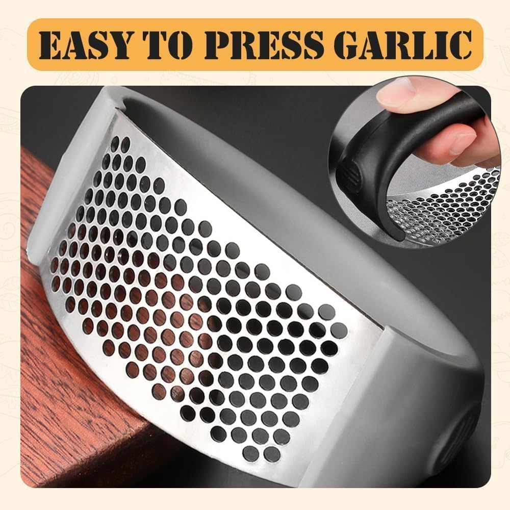 IKAROJSFII 2025 Upgraded Stainless Steel Garlic Crusher, Garlic Press Rocker Garlic Mincer Masher Home Kitchen Gadgets Utensils Portable Manual Garlic Grater (1, black)
