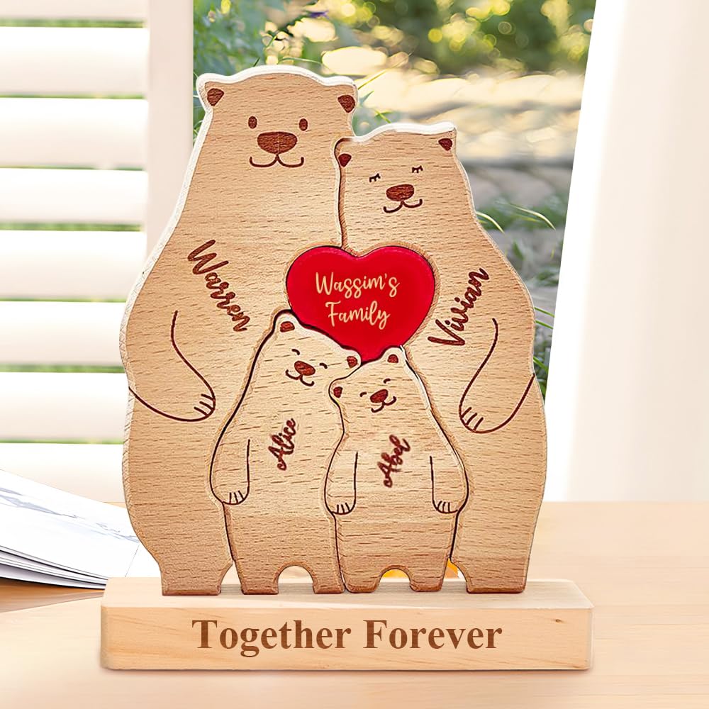 Personalized Wooden Cute Bear Puzzle with 2-6 Family Name, We are Custom Family Member Names Puzzle Home Gifts, Ideal Gift for Mother's Day, Fatherās Day, House Warming Decor, Unique Gift for Mom&Dad