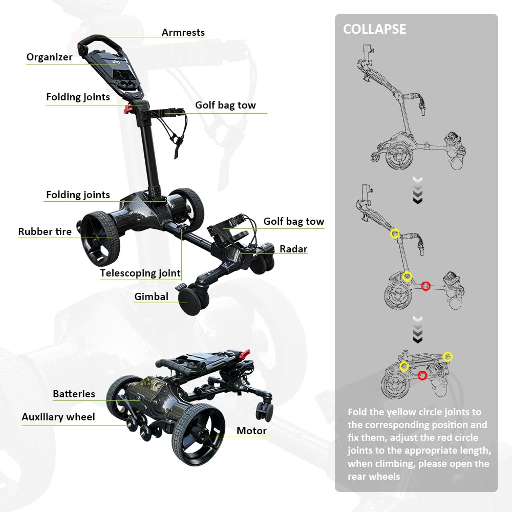 Icango caddy G3 Electric Golf cart,Electric Golf Caddy That Follows You,Anti-Tipping, 45H Battery, 3-Motion Folding Design, All-Terrain (App/Remote/Manual Control), Black
