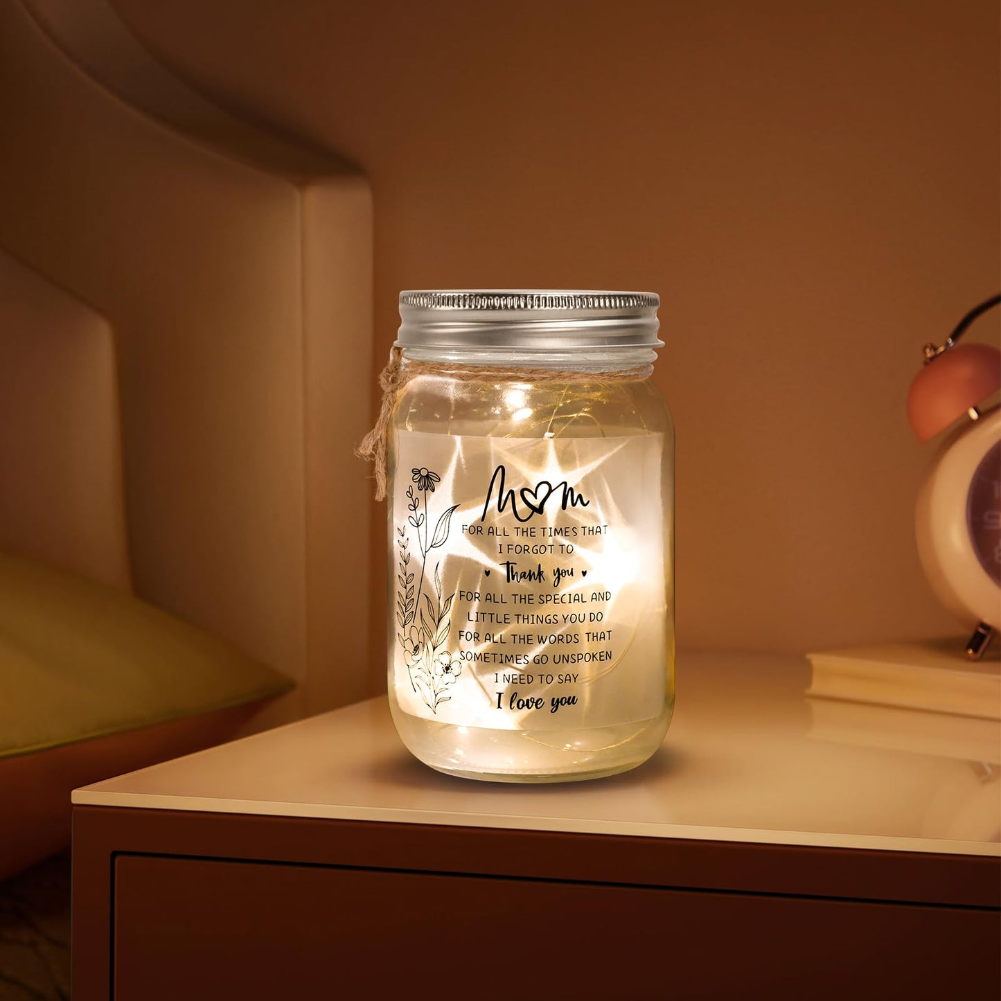 KUCHEY Mothers Day Gifts for Mom from Daughter Son, Mason Jar Night Lights, Birthday Gifts for Mom, Home Decorations Night