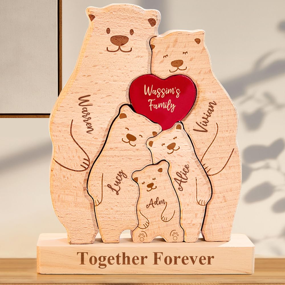 Personalized Wooden Cute Bear Puzzle with 2-6 Family Name, We are Custom Family Member Names Puzzle Home Gifts, Ideal Gift for Mother's Day, Fatherās Day, House Warming Decor, Unique Gift for Mom&Dad