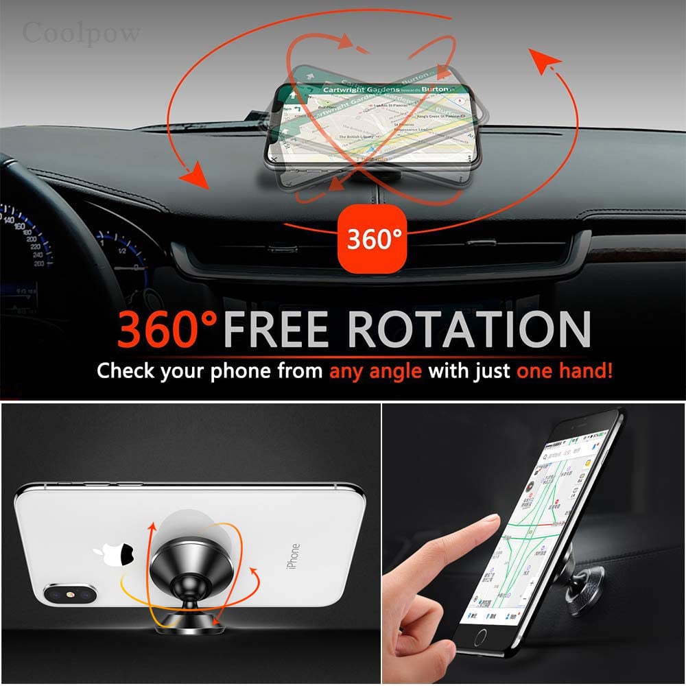 Coolpow 【2-Pack】 Magnetic Phone Holder for Car Phone Holder Mount【Strong Magnet】 Phone Mount for Car Mount for iPhone Magnetic Car Phone Holder【4 Plate】 Cell Phone Holders for Your Car Accessories