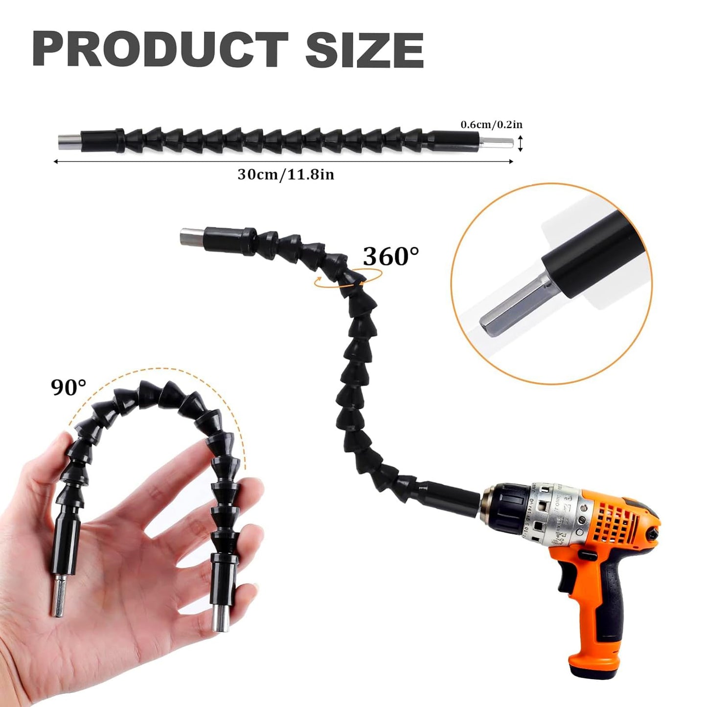 17Pcs Flexible Drill Bit Extension, Include 3Pcs Rotatable Socket Adapter 2Pcs Hex Shank 105° Right Angle Drill Attachment 10 Short Screwdriver Bits 90° Angled Bits and Bendable Drill Bit Extension