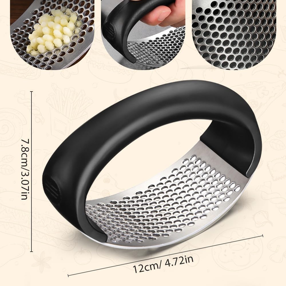IKAROJSFII 2025 Upgraded Stainless Steel Garlic Crusher, Garlic Press Rocker Garlic Mincer Masher Home Kitchen Gadgets Utensils Portable Manual Garlic Grater (1, black)