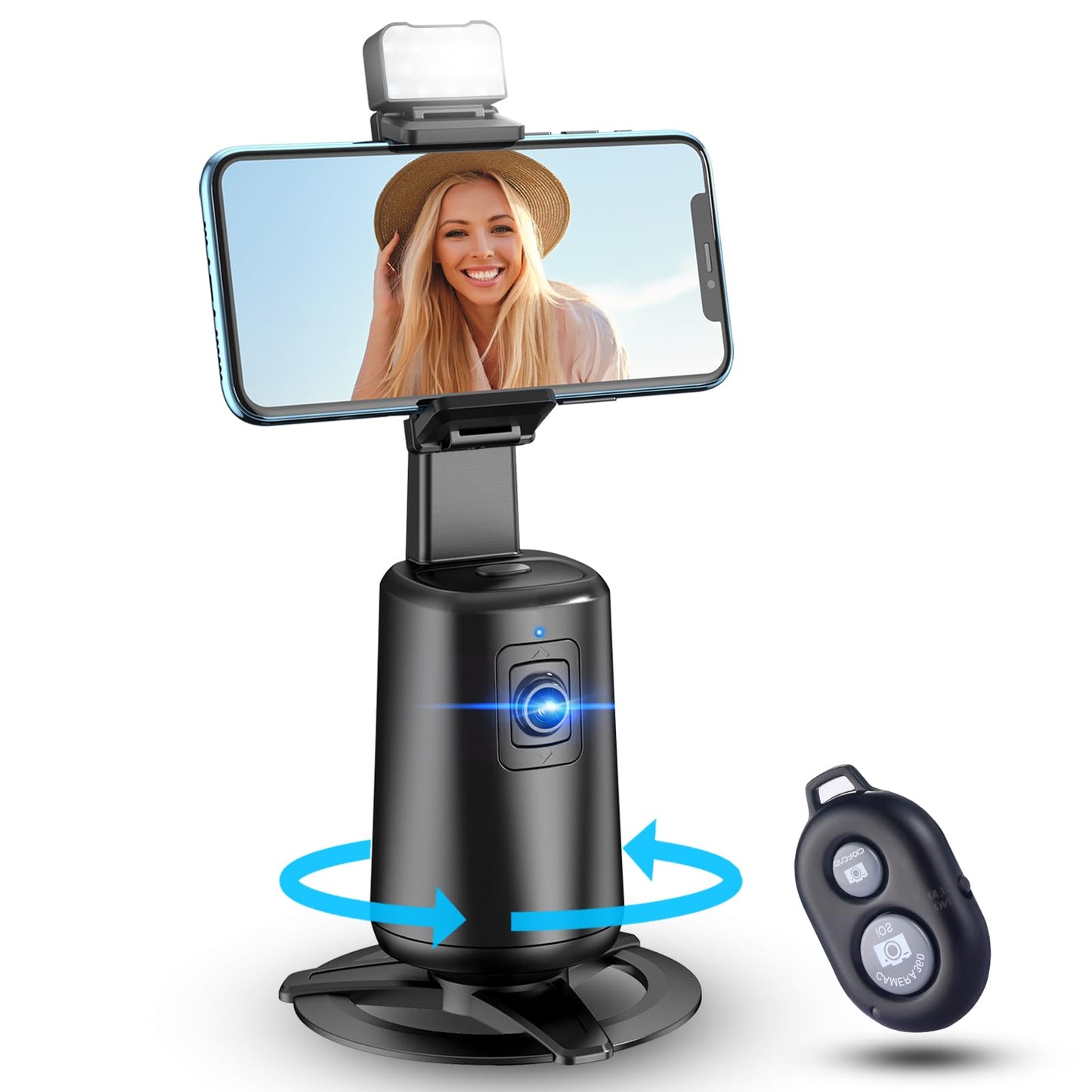 Auto Face Tracking Tripod 360° Rotating Auto Tracking Phone Stand, No App, Phone Camera Stand with Remote and Gesture Control, Rechargeable Smart Shooting Stand for Live Video Recording Tiktok(Black)