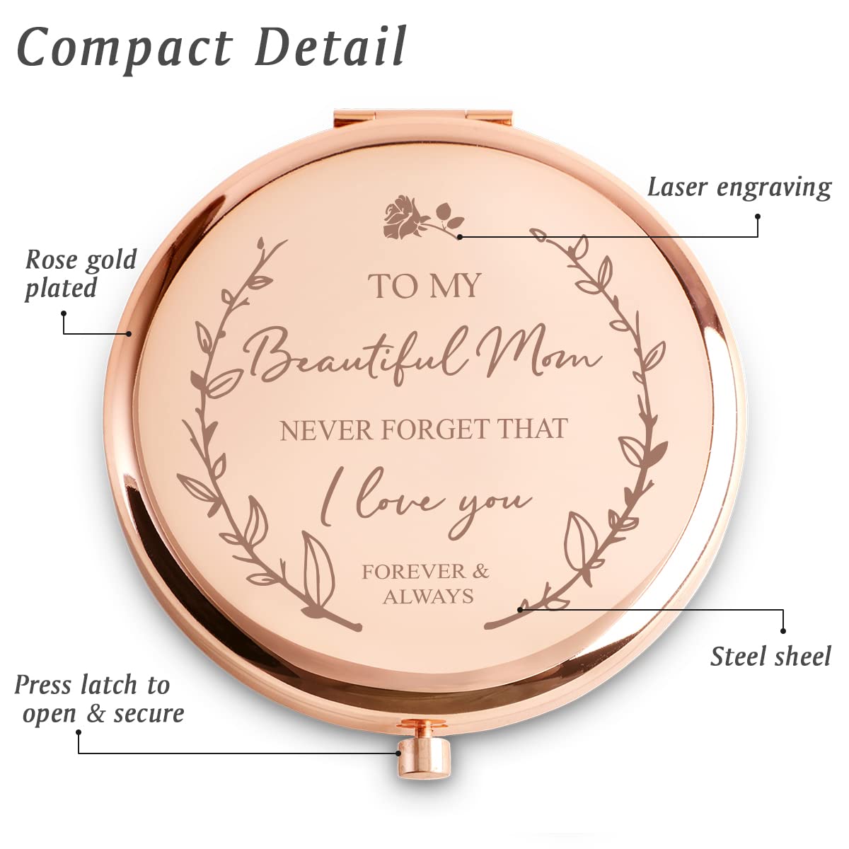 Mom Gifts from Daughter Son, Personalized Compact Mirror, Sentimental Mothers Day Birthday Gifts for Mom, Unique Present for Mother Parents