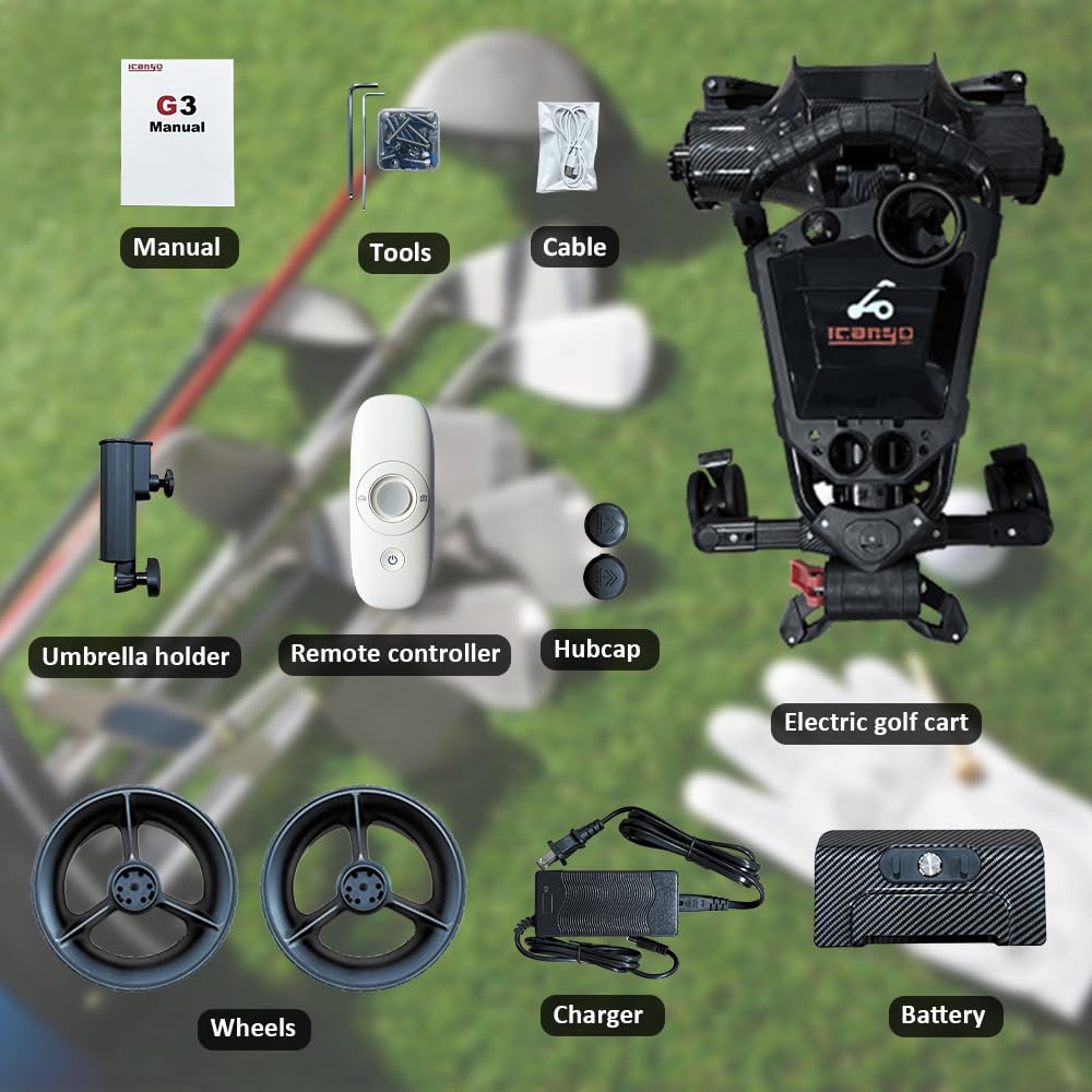Icango caddy G3 Electric Golf cart,Electric Golf Caddy That Follows You,Anti-Tipping, 45H Battery, 3-Motion Folding Design, All-Terrain (App/Remote/Manual Control), Black