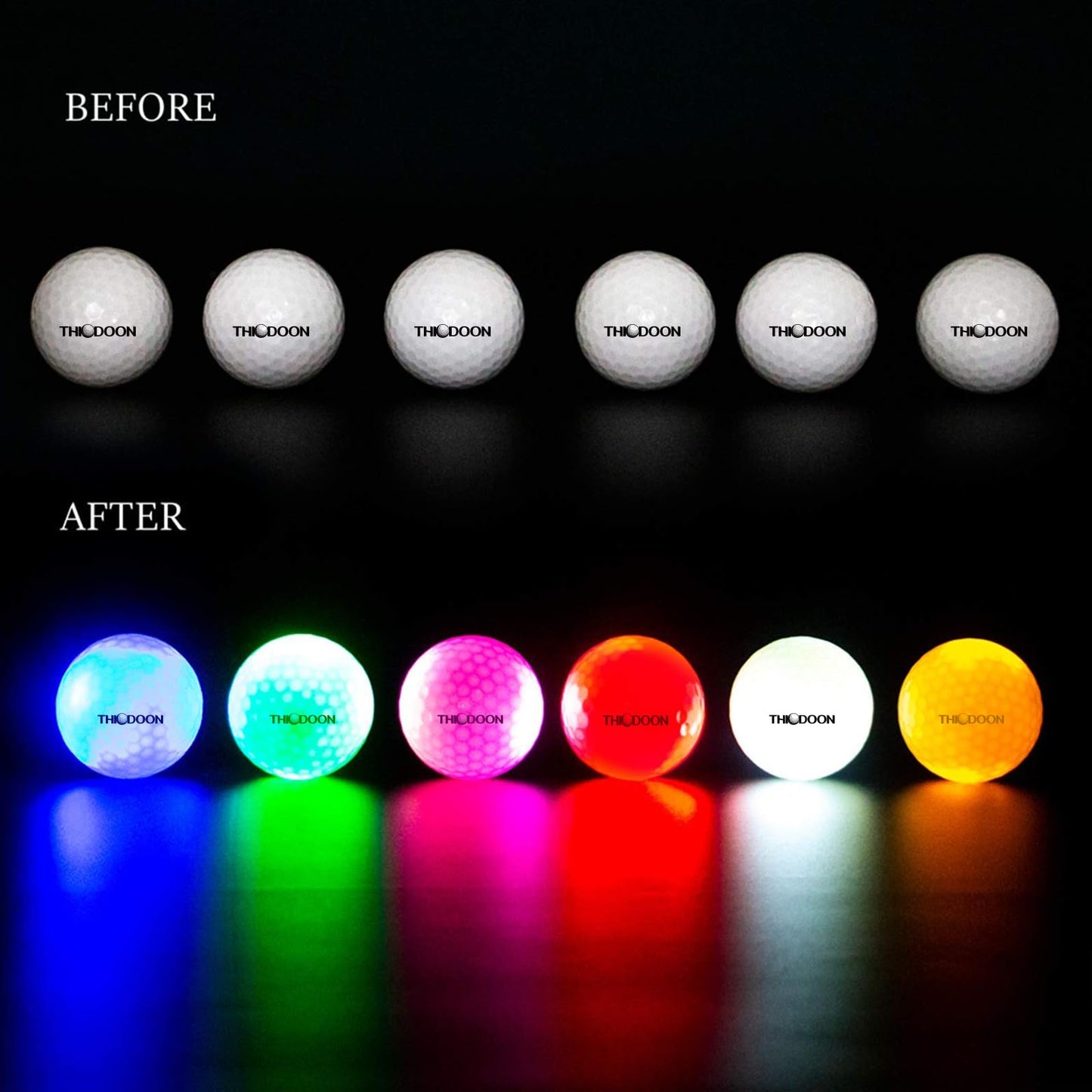 THIODOON Glow in The Dark Golf Balls Light up Led Golf Balls Night Golf Gift Sets for Men Kids Women 6 Pack (6 Colors in one)