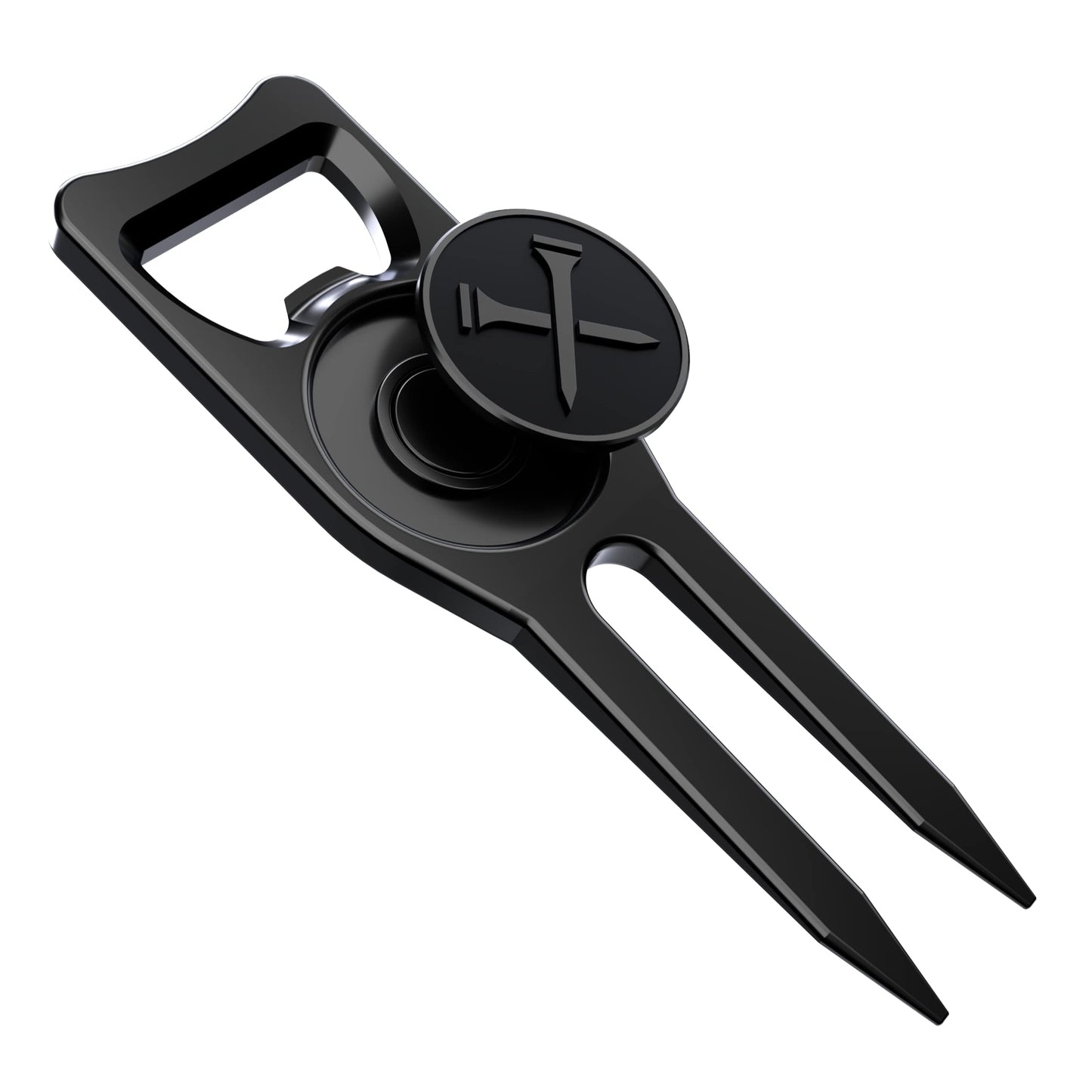 Blue Tees Golf 6-in-1 Premium Divot Tool & Ball Marker - Bottle Opener - Club Tee - Groove Cleaner - Putting Alignment - Designed to Be the Ultimate Tool for the Green - Black