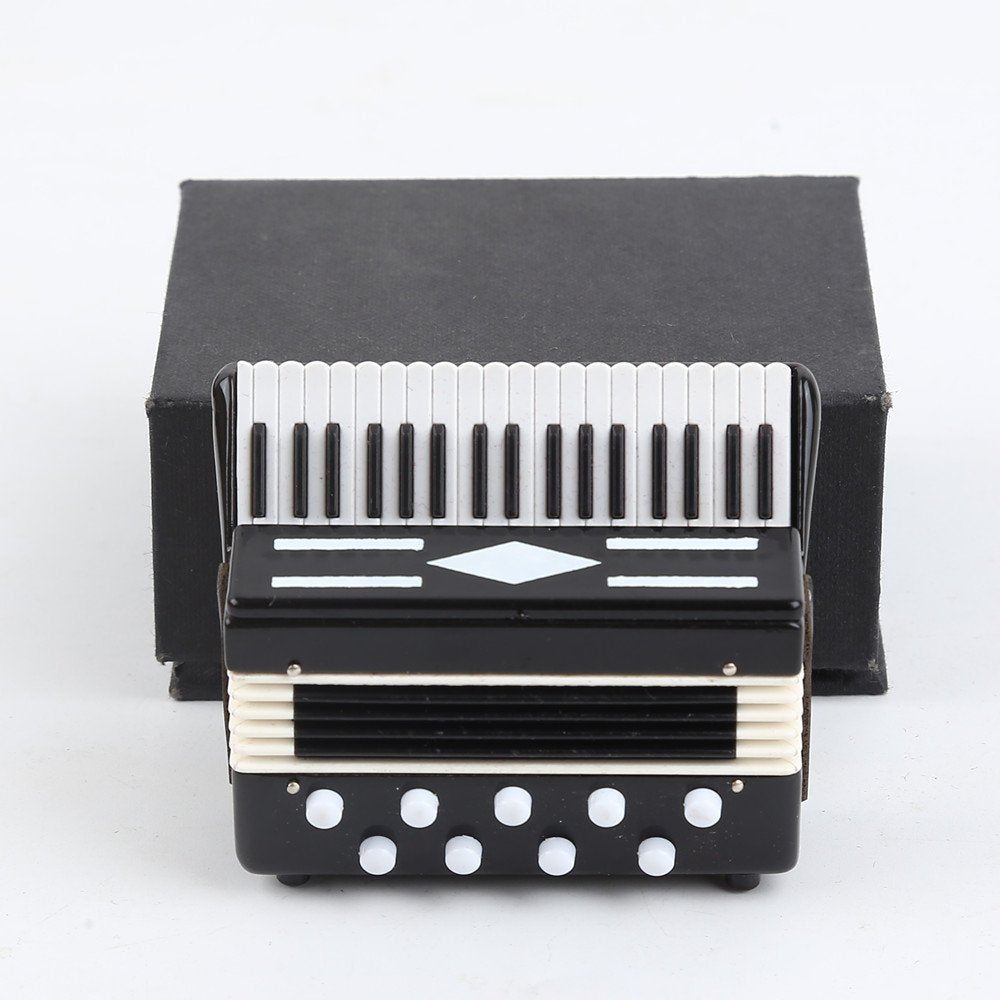Dselvgvu Miniature Accordion with Case Mini Musical Instrument Accordion Replica Collectible Figurines Dollhouse Accessories Model Home Decoration Display Ornament (Black, 2.76"x2.36"x1.18")