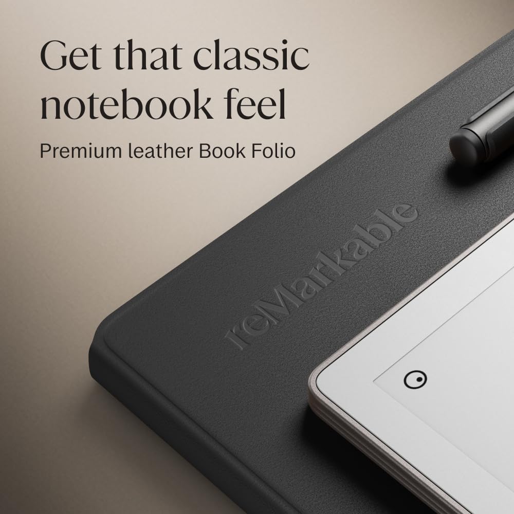 reMarkable Paper Pro Bundle – Premium Leather | Includes 11.8” reMarkable Paper Tablet, Marker Plus Pen with Eraser, and a Book Folio Cover in Black Leather