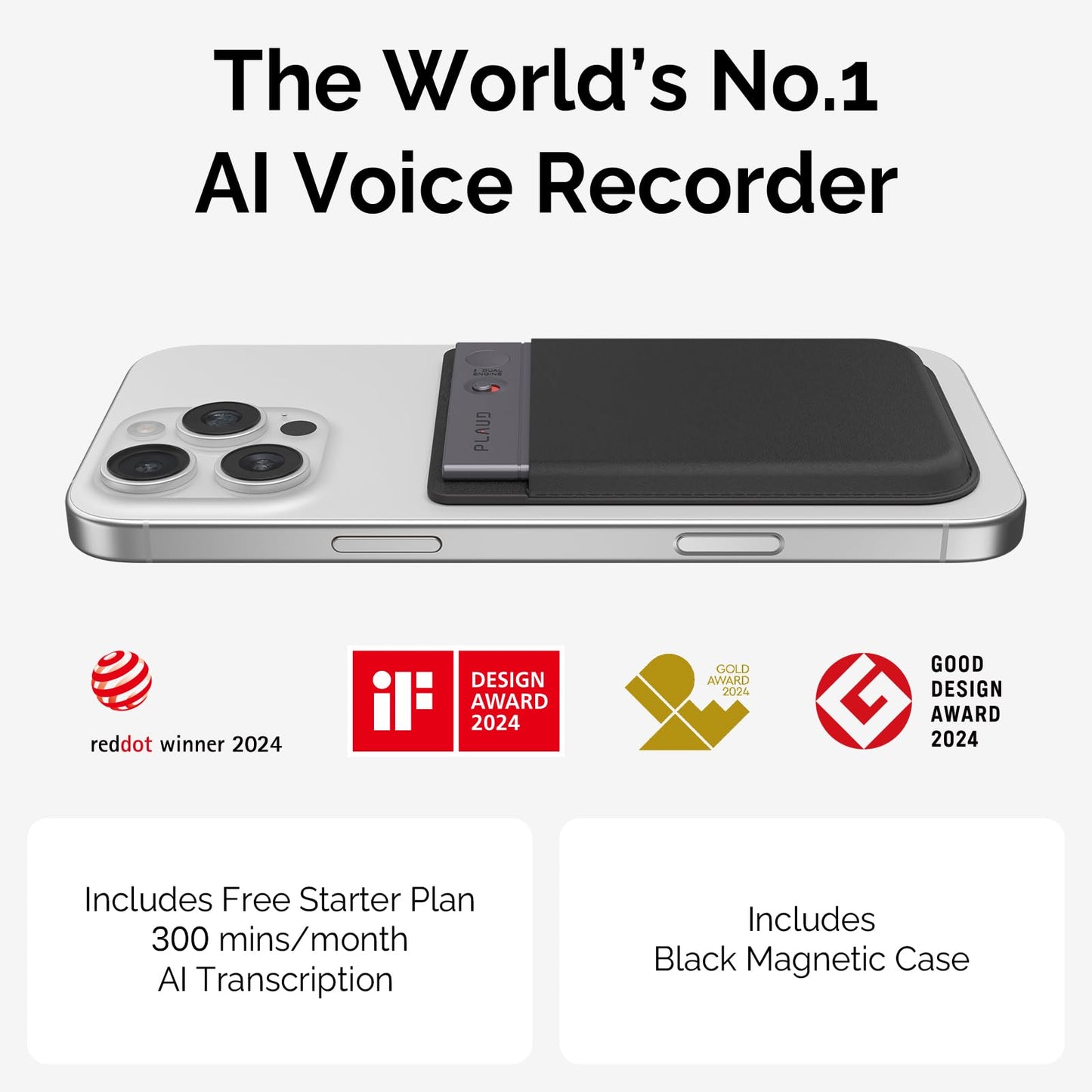 AI Voice Recorder, PLAUD Note Voice Recorder w/Case, App Control, Transcribe & Summarize with AI Technology, Support 112 Languages, 64GB Memory, Audio Recorder for Lectures, Meetings, Calls, Black